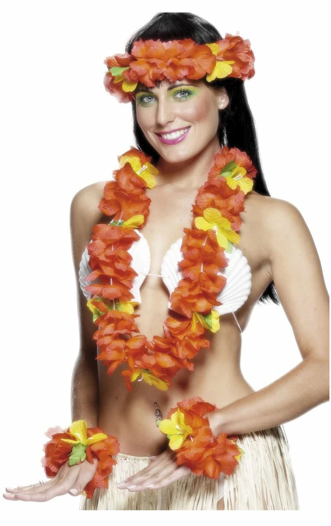 Smiffys Hawaiian Red Leis Set Accessory 1 Smiffys Hawaiian Red Leis Set Accessory