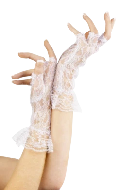 Smiffys Dolls Adult White Short Lace Fingerless Gloves