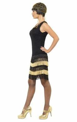 Smiffys Golden Fringe Flapper Dress All Decades /Era Costumes