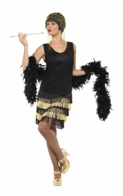 Smiffys Golden Fringe Flapper Dress All Decades /Era Costumes