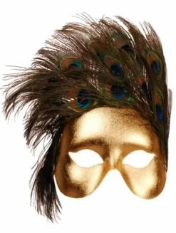 Generic Gold Masquerade Mask With Feathers